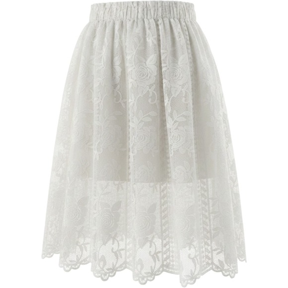 Gibson & Latimer Dresses & Skirts - Gibson & Latimer Womens White Floral Lace Midi Skirt Elastic Waist Small